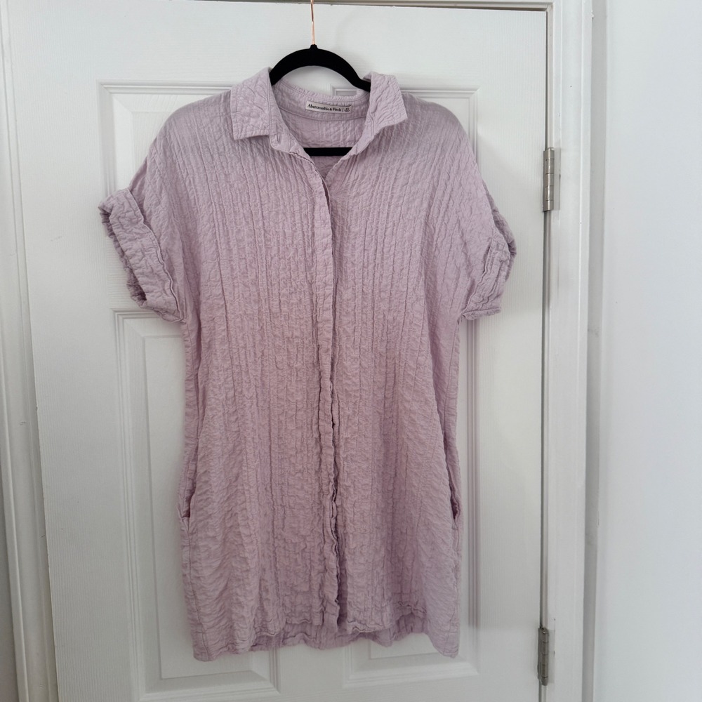 Abercrombie & Fitch Lavender Crinkle Gauze Button Down Shirt Dress XS‎ Pockets
